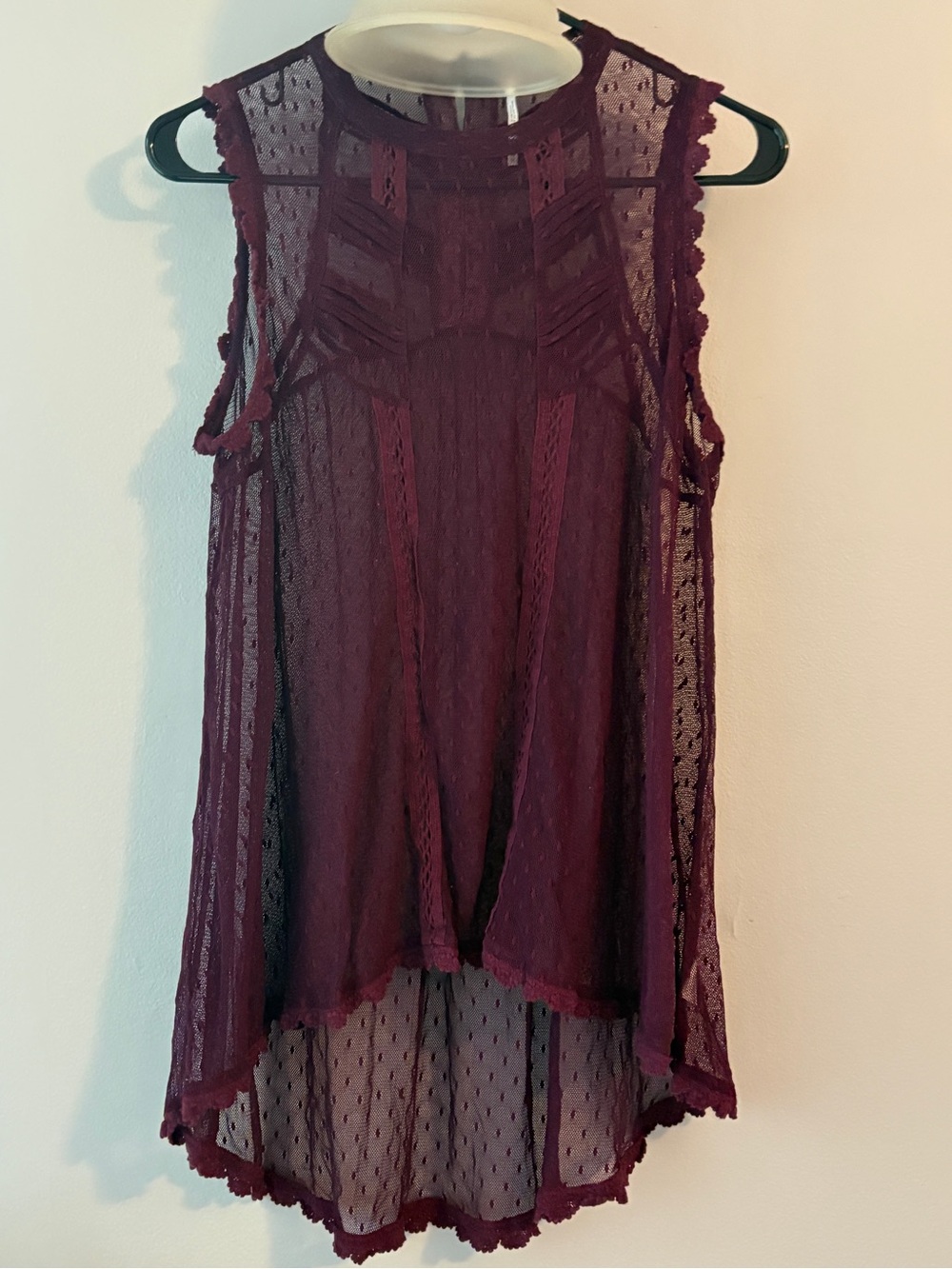 Free People Lace Mesh Sleeveless Top in Burgundy - Picture 1 of 5
